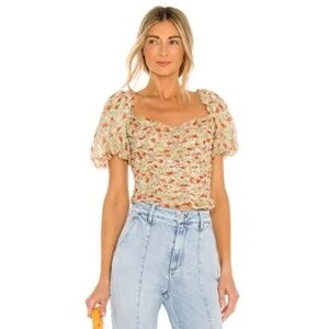 ASTR The Label Floral Tenley‎ Ruched Top Short Puff Sleeves Size Medium